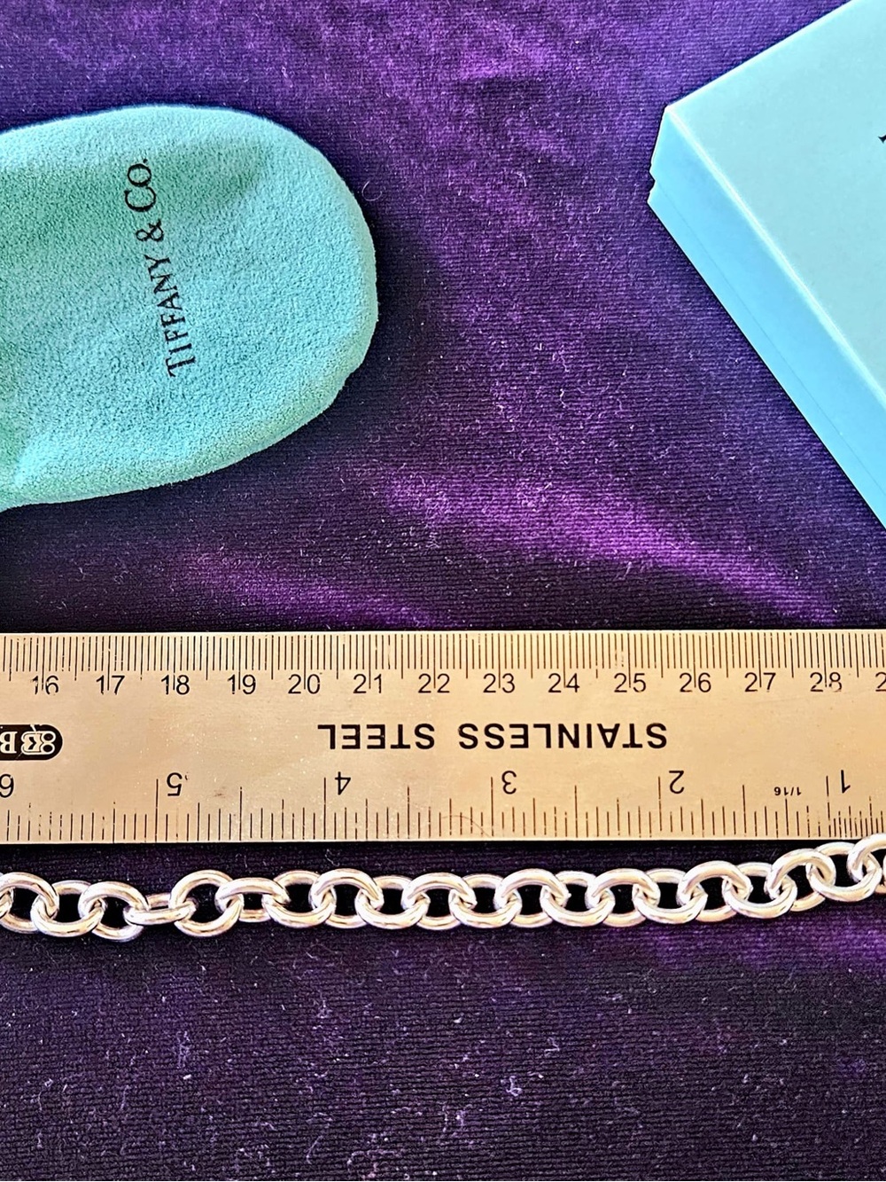 Tiffany & Co. Sterling Silver Heart Tag Link Bracelet with Blue Pouch - Picture 4 of 9